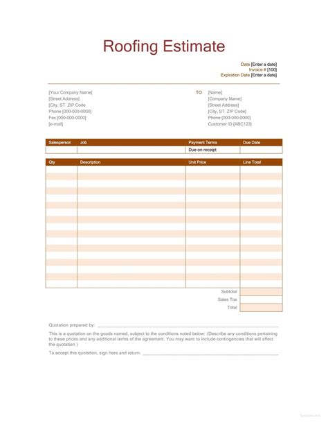 Free Roofing Estimate Template