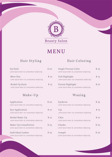 Free Salon Menu Templates for Beauty Businesses