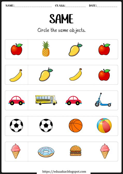 Free Same and Different Worksheets for Kids