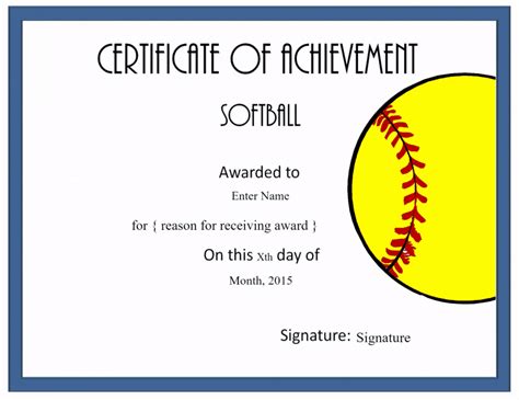 Free softball certificate template