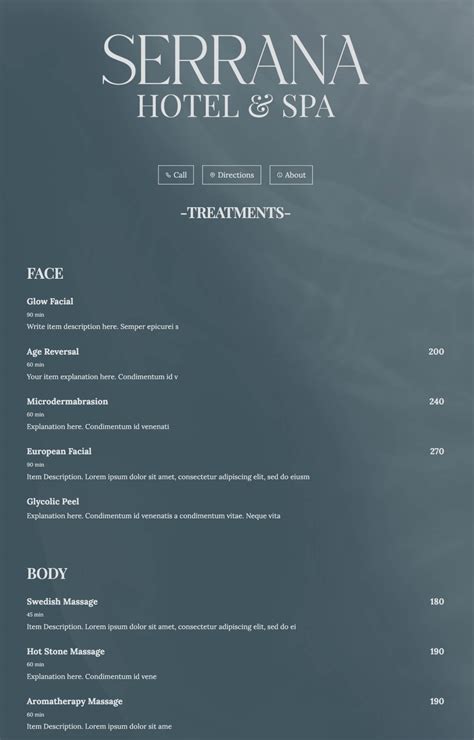 Free Spa Menu Templates Download