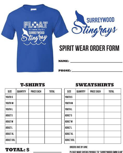 Free Spirit Wear Order Form Template Download