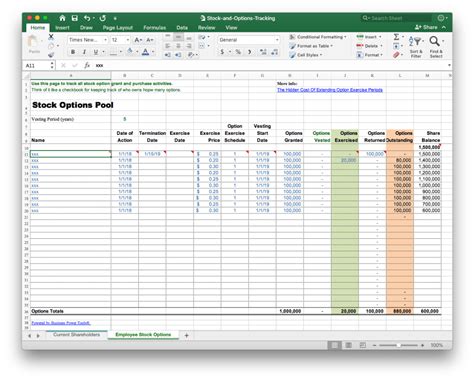 Free Stock Option Vesting Schedule Template Excel Download