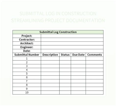 Free Submittal Log Template