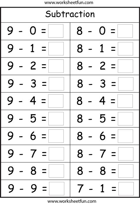 Free subtraction worksheets