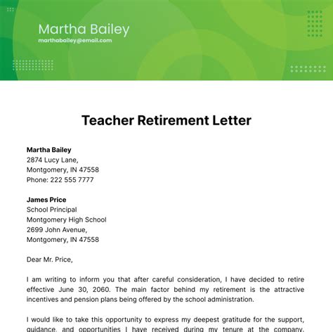 Free Teacher Retirement Letter Template