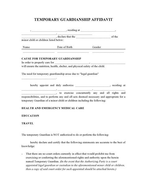 Free Temporary Guardianship Form