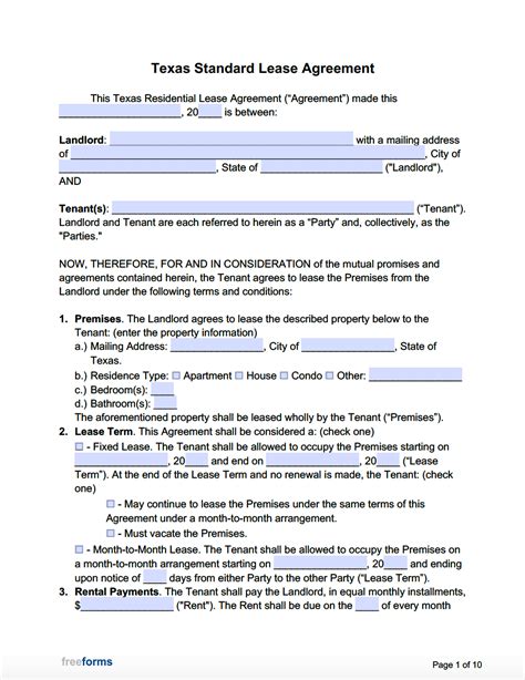 Free Texas Lease Agreement Template Word