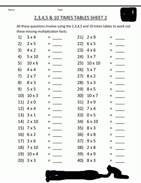 Free Times Tables Worksheets for Kids