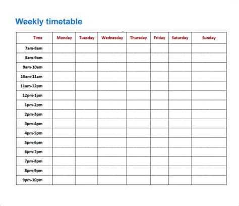 Free Timetable Template