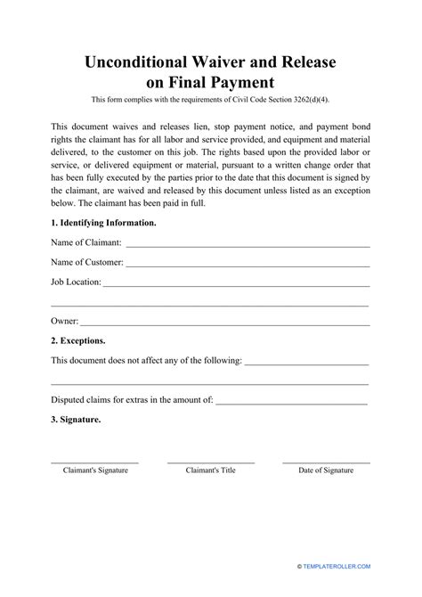 Free Unconditional Lien Waiver Template