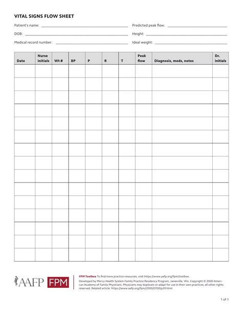 Free Vital Signs Flow Sheet