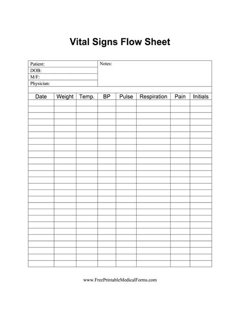 Free Vital Signs Flow Sheet