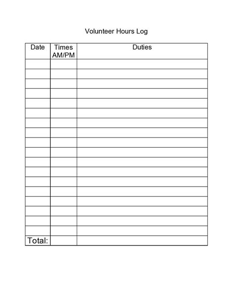 Free Volunteer Hours Log Sheet Template Download