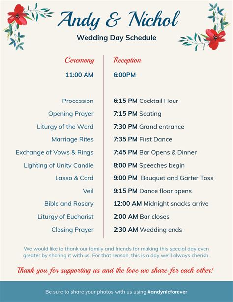 Free Wedding Day Itinerary Template