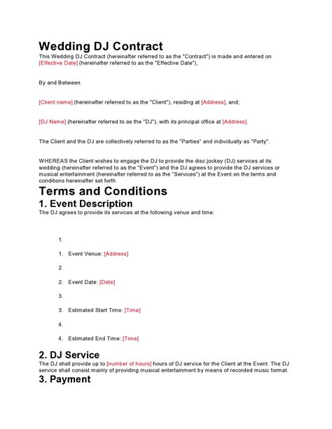 Free Wedding DJ Contract Template