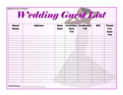 Free Wedding Guest List Template