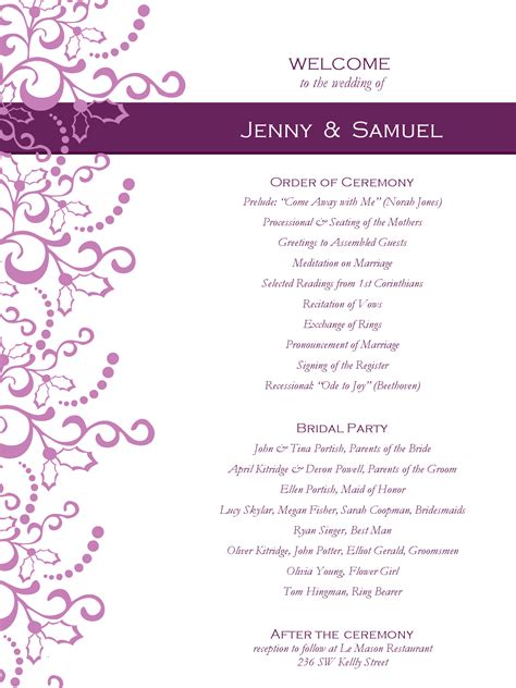 Free Wedding Program Templates in Word