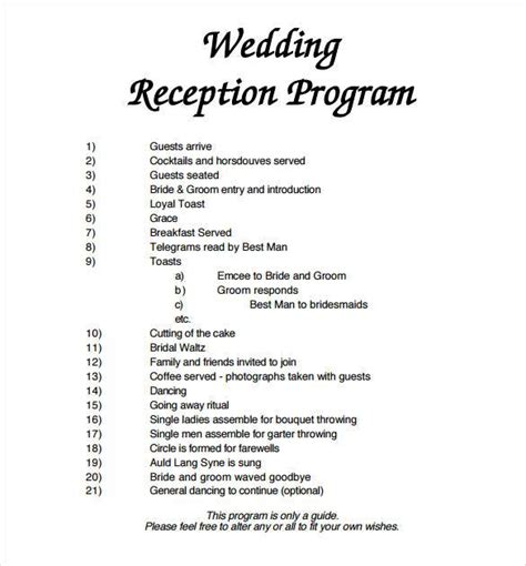 Free Wedding Reception Program Template PDF