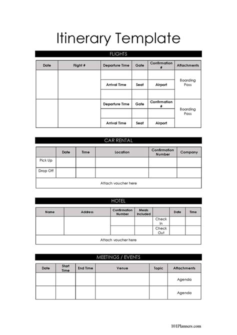 Free Word Itinerary Template