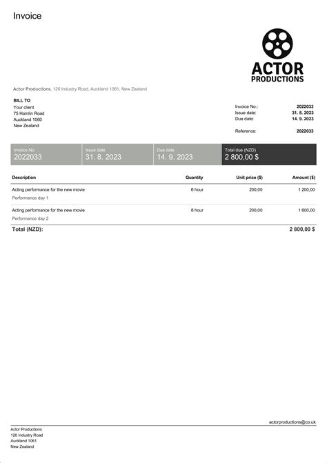 Freelance Actor Invoice Template Template