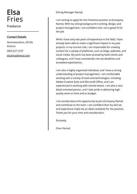 Freelance Cover Letter Template