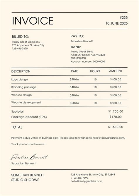 Freelance Graphic Designer Invoice