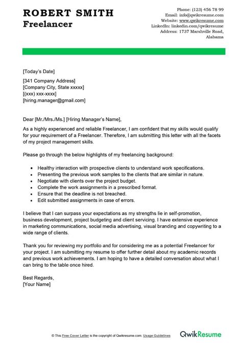 Freelancer cover letter sample