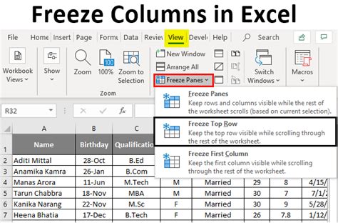 Freeze Excel Columns