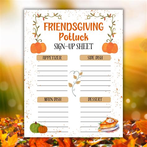 Friendsgiving Potluck Sign-Up Sheet Template