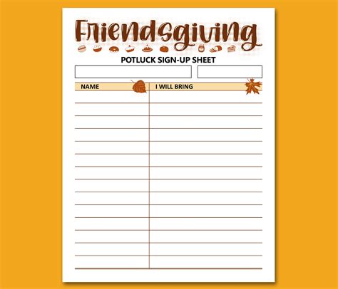 Friendsgiving Sign-Up Sheet Template