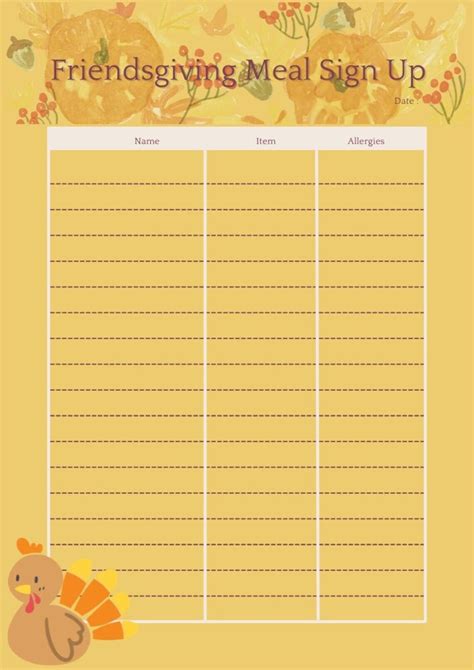 Friendsgiving Sign-Up Sheet with Categories Template