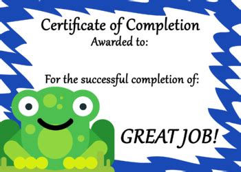 Frog certificate of completion