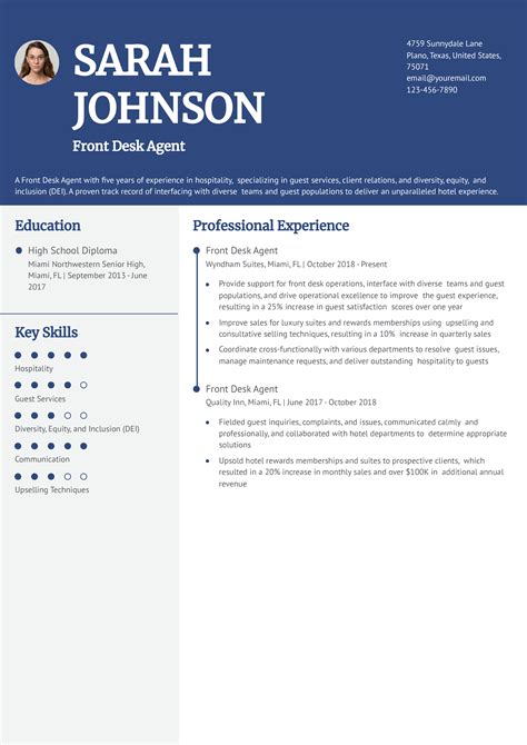 Front Desk Resume Template Example 1