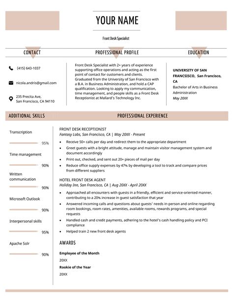 Front Desk Resume Template Example 2