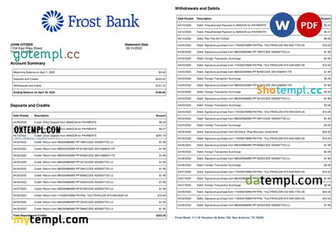 Frost Bank Business Statement Template