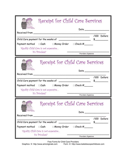 FSA Childcare Receipt Template Sample