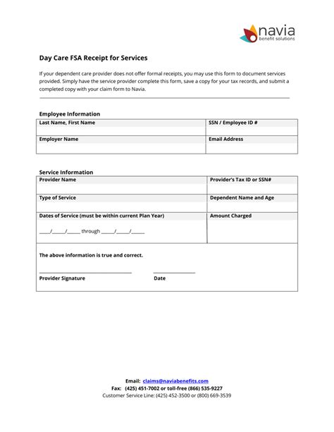 FSA Daycare Receipt Template Example