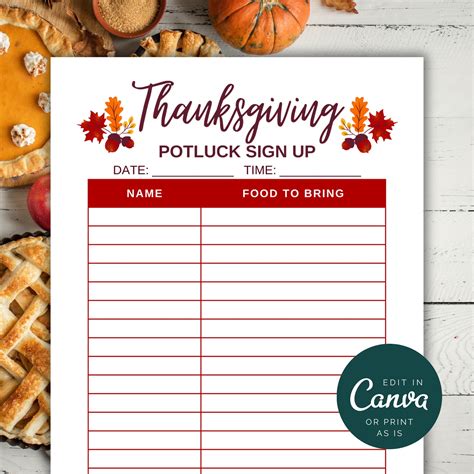 Fun and Creative Thanksgiving Potluck Templates