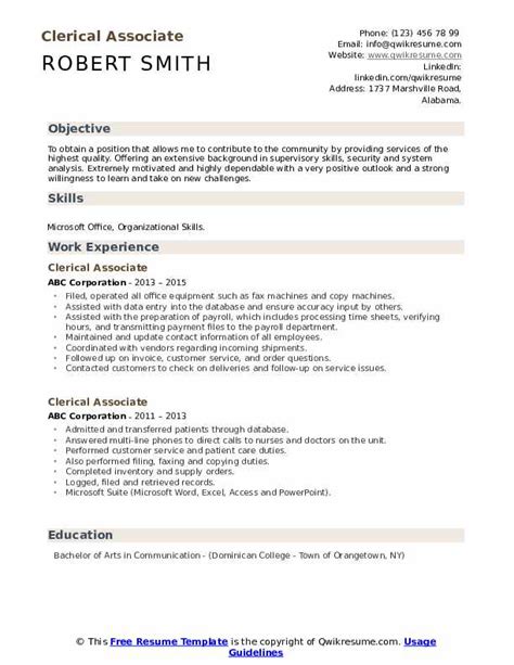 Functional clerical resume template