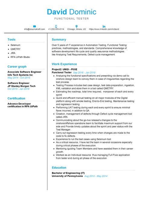 Functional QA Tester Resume