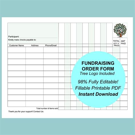 Fundraiser Order Form Template Features