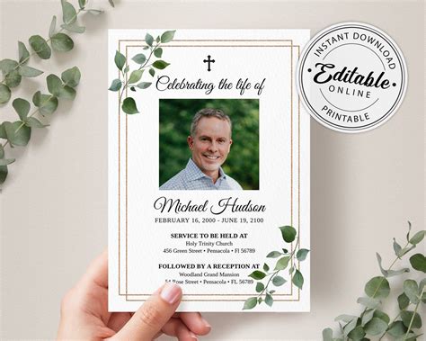 Example of a funeral announcement card template