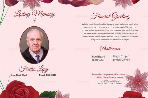 Funeral card template example 1