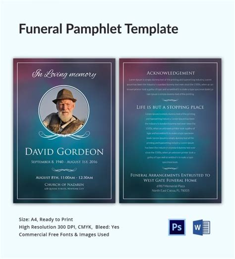 Funeral Pamphlet Template with Photo