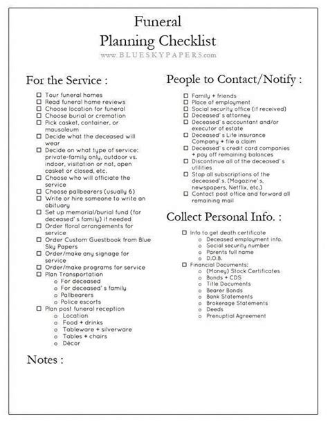 Funeral Planning Checklist