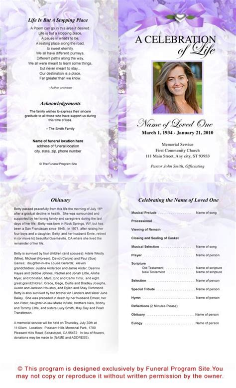 Example of a funeral program template