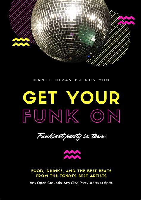 A collection of funky disco party invitation templates featuring glittering mirrored designs