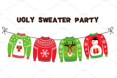 Funny Cartoon Characters Ugly Sweater Party Flyer Template