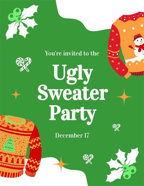 Funny Cartoon Characters Ugly Sweater Party Flyer Template